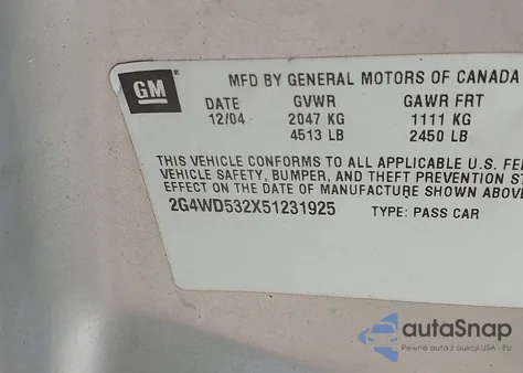 2005 Buick Lacrosse Cxl z USA, uszkodzony, nr VIN 2G4WD532X51231925